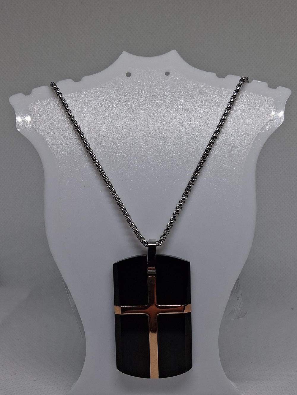 Men's Black Pendant Necklace with Rose Gold Cross Accent